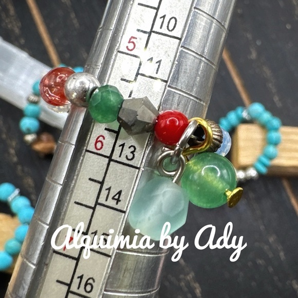 beaded handmade charms ring multi stones - Picture 2 of 2